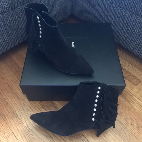 NIB Saint Laurent Cat Fringe Pointy Toe Boots - Picture 3 of 5